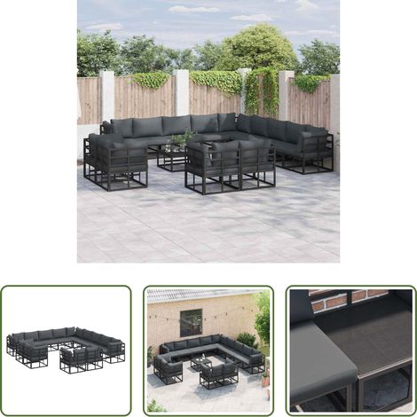 vidaXL Coussins extérieurs - Ensemble de canapé de jardin avec coussin 13 pcs Noir Aluminium (1/5)