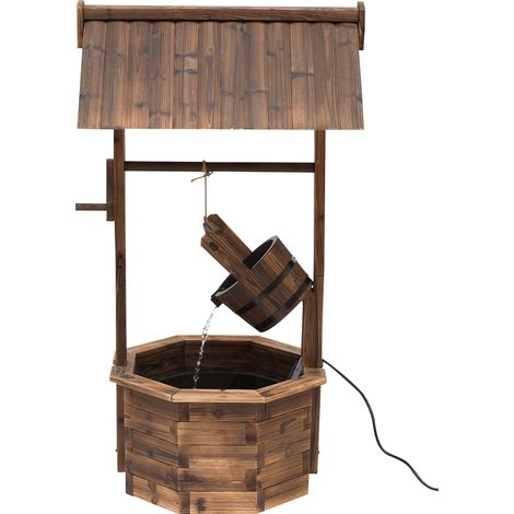 Fontaine de jardin extérieure en bois avec jet d'eau, bassin décoratif, ornements, pompe, point d'eau, fontaine pour terrasse, jardin ou pelouse, 68 x 57 x 118 cm, marron