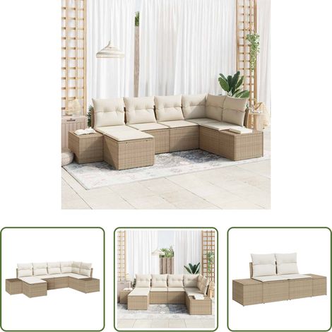 Poly-Rattan - Garten-Sofa-Set mit Kissen 6 pcs Beige und Creme Poly-Rattan (1/5)