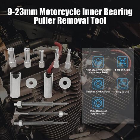 NALOOKAMIC Kit d'extraction de roulement intérieur de moto, ensemble d'outils de retrait d'extracteur de roulements internes (9-23 mm) (1/3)