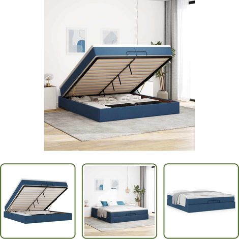 vidaXL Stauraum - Ottoman-Bett mit Matratzen Blau 200x200 cm Stoff (1/5)