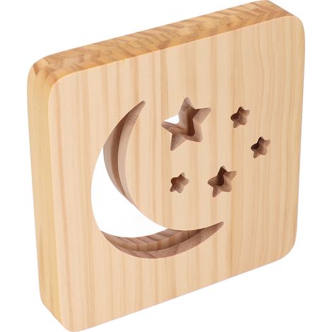 Lampe LED 3D en Bois Clair de Lune Étoiles Motif Découpé, Protection Oculaire, Alimentation USB, Blanc Chaud, Veilleuse Chambre (1/5)