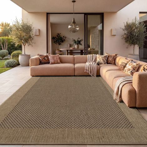 Paco Home Per interni ed esterni, per terrazza e balcone, anti-intemperie, tinta unita 120x170 cm, Beige