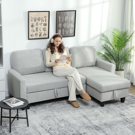 Canapé d'angle convertible réversible canapé-lit 3 places méridienne coffre rangement 197x129x85cm gris clair