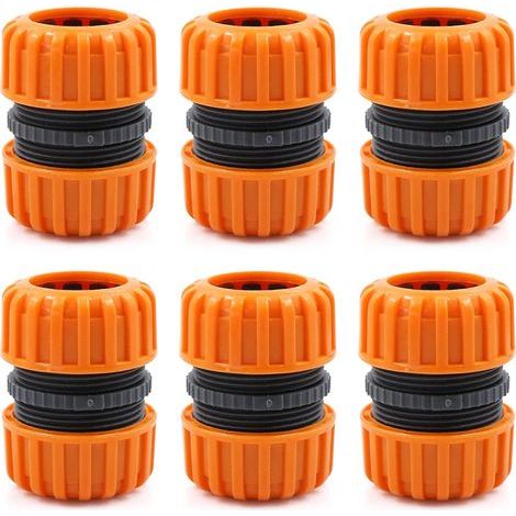 Kit de réparation de tuyau d'arrosage - 6 pièces pour raccorder 19 mm (3/4"), pour un raccordement facile et rapide ou un tuyau de réparation sans outils, jaune (1/4)