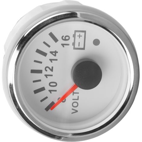Voltmètre de bateau 52 mm, indicateur de tension à aiguille DC 9 à 32 V avec rétroéclairage multicolore pour camping-cars, yachts, bateaux de pêche et navires. Plaque blanche et couvercle argenté. (1/5)