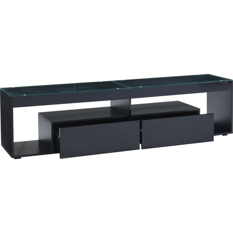 Meuble TV noir laqué avec LED, 2 tiroirs, pour téléviseurs jusqu'à 70 pouces (1/5)