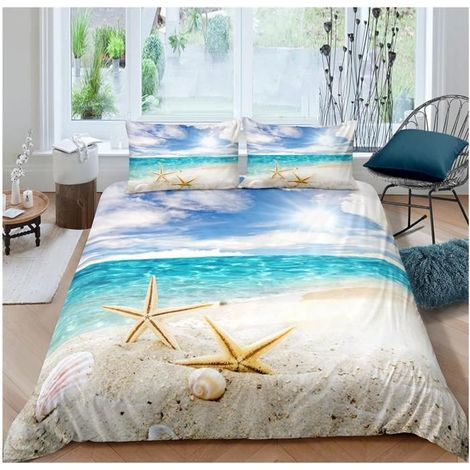 Housse De Couette 140X200 Cm 3D Étoile De Mer De Plage Microfibre 3 Pièces Avec Fermeture Éclair, Housse Couette Imprimé - RKF (1/4)