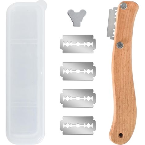 Couteau de boulangerie, couteau à pain, couteau à pâte, couteau à baguette, couteau à baguette, avec 5 lames de rasoir et 1 boîte en plastique, gravure de motifs de pain, pour bricolage de pâte à pain (1/5)
