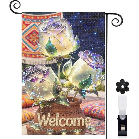 Drapeau de jardin roses violettes et lavande 30 x 45 cm décoration saisonnière jardin (1/5)