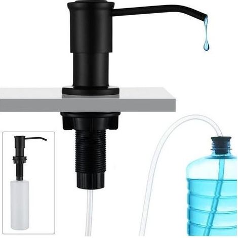pair Distributeur de Savon Encastrable Noir, Distributeur Savon Evier Cuisine, Distributeur Savon Integre avec Bouteille 500ML et Ensemble de rallonge de 1,2 m, Recharge du Haut (1/5)