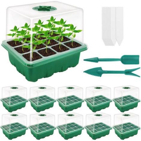 Mini Serre - 120 Cellules - Pour Semis Intérieur - Avec Couvercle Transparent Et Dôme De Ventilation Réglable - 10 Pièces (1/5)