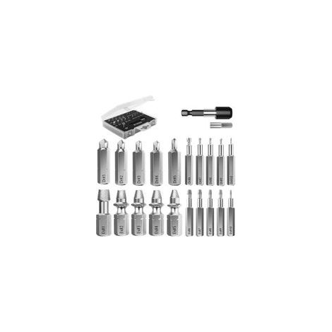 Kit d'Extracteur de Vis Cassé, 22 PCS Outils d'Extraction Améliorés en Acier Allié avec Mèches 2 Porte-embouts d'Extension Magnétique Adaptateur de Prise pour Boulon Endommagé, Noir