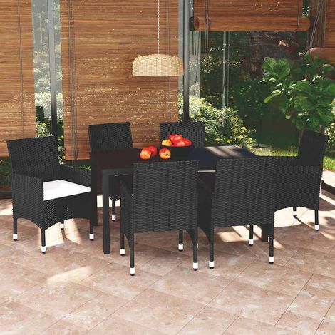 Ensemble à manger de jardin coussins 7 pcs-Salon de jardin Résine tressée Noir 404872 (1/5)