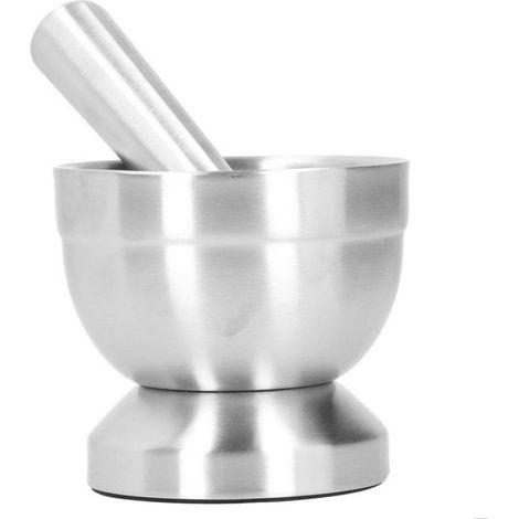 Mortier Et Pilon - En Acier Inoxydable - Pour Ail Gingembre Epices Herbes Séchées - Cuisine Maison Professionnelle - Lot De 2 (1/5)