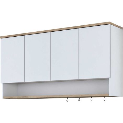 Asir Group Llc – Meuble de rangement de cuisine – Dimensions 120x27,5x61,8 cm – Finition chêne mélaminé – Étagères et crochets inclus (1/4)