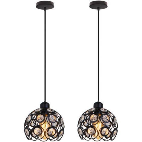 royaluxe- (2PCS) Ø20CM Lustre Rétro Classique Suspension Luminaire Moderne Cristal Plafonnier Créative En Métal Pour Chambre Bar Bureau Noir