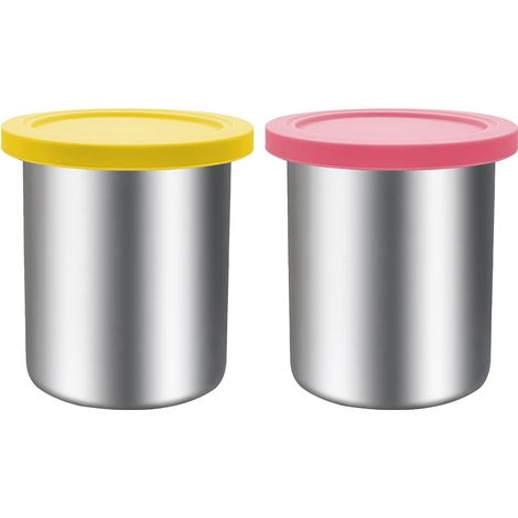 2er-Pack Edelstahl-Behälter (0,5 l) mit Deckel, passend für Ninja NC300, NC301 und NC299AMZ Silikondeckel, Deckelfarbe zufällig. (1/4)