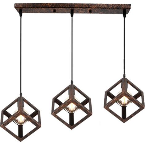 royaluxe- Lustre Creative Cube Plafonnier Antique À 3 Lumières Suspension Luminaire Rétro En Métal, Pour Bureau, Chambre À Coucher, Cuisine, Bar, E27 (1/5)