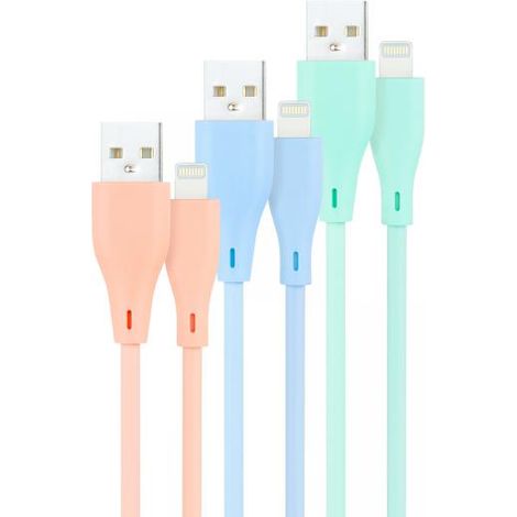 NANOCABLE 10.10.0401-A1 - Confezione da 3 cavi USB 2.0, compatibile con i dispositivi Apple, colori rosa, blu e verde, 1 metro (1/3)