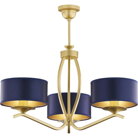 Lampadario classico oro con paralumi blu 3xE27 Jupiter (1/5)