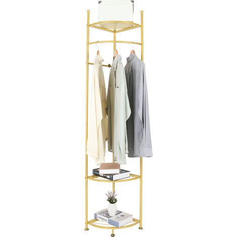 Unho – Porte manteau d’angle en métal doré – Penderie solide avec repose-pieds réglables – 174x44.5cm pour entrée ou salon (1/5)