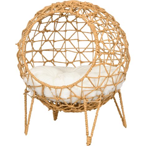 Panier pour chat en rotin , niche pour chat, lit pour chat surélevé avec coussin, marron Ø45 x 57H cm