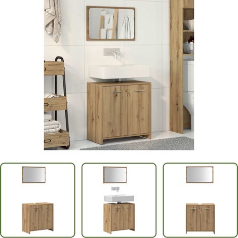 vidaXL Holzwerkstoff - Badschrank mit Spiegel Artisan-Eiche Holzwerkstoff (1/5)