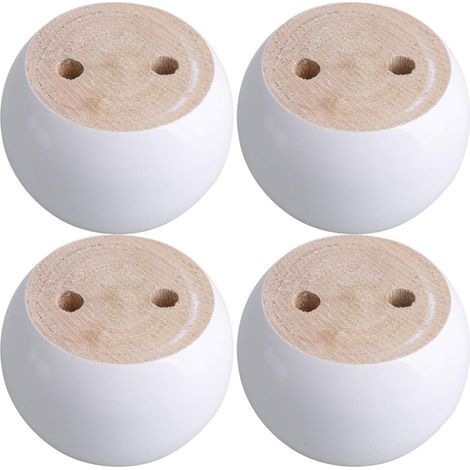 Jeu de 4 pieds de meuble ronds en eucalyptus blanc 8 x 8 x 5 cm Pouvant supporter un poids d'environ 100 kg (1/5)