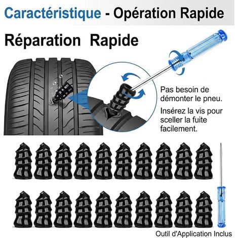 Kit Reparation Pneu Voiture Clous en Caoutchouc avec Tournevis Auto (1/3)