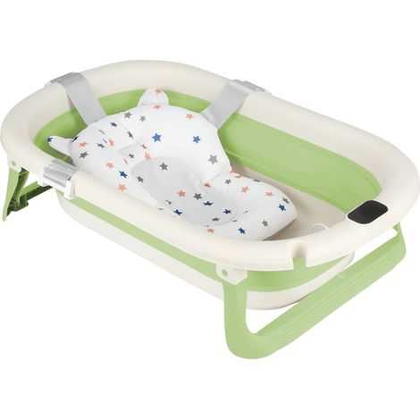 Bañera para bebés, diseño plegable, estabilidad antideslizante, color verde. (1/2)