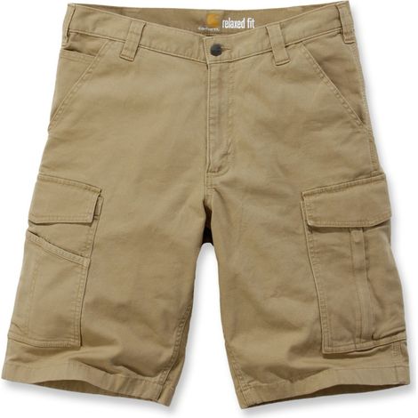 Carhartt – Short cargo RIGBY RUGGED beige – Poche cargo pour téléphone – Poche outils avec fermeture scratch – Taille normale – Tissu toile