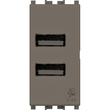 Modulo doppia presa USB 2.0 tipo A, 5Vdc 2,4A, serie U, metal, compatibile con serie Vimar Arkè - 4Box USB 2.4 4B.V19M.USB.24 (1/3)
