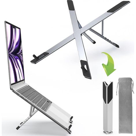 Support pliable pour ordinateur portable, support de refroidissement en alliage d'aluminium, pliable, portable et compact (gris)