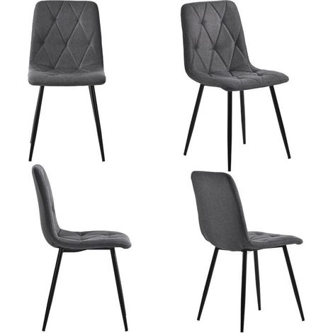 Chaise de Salle à Manger design Chaise de Cuisine gris foncé assise rembourrée tissu lin twill dossier piètement métal (1/5)