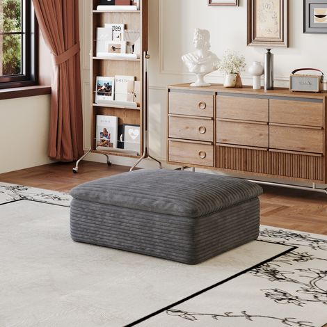 Pouf modulable en tissu gris foncé 90x70x42 cm, rembourrage en mousse, sans structure bois (1/5)