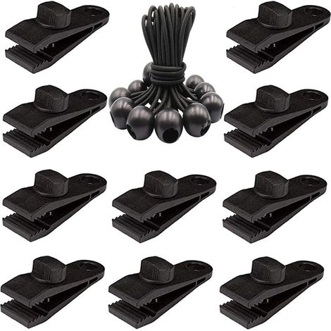 Lot de 20 clips de bâche robustes – Pinces de tente à vis pour bâche avec boule élastique pour auvent, auvents, pergola, couvertures en toile, camping en plein air, piscine