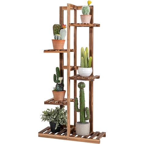 COSTWAY Porta Piante di Legno con 5/6 Livelli, Scaffale per Fiori, Scaffale Angolare per Piante, Scaffale Multiuso, Porta Fiori per Interno ed Esterno per Salone e Balcone (5 livelli)