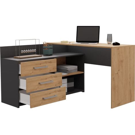 Scrivania ad angolo: 51 x 130 x 76 cm, Antracite / Rovere Artigianale (1/5)