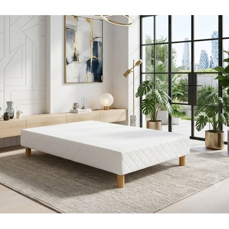 Sommier tapissier 90x200 avec tissu doublé de mousse Lattes flexibles et résistantes Pieds inclus (1/5)