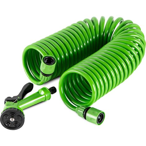 Tubo Irrigazione Spiralato con Pistola Multifunzione 7,5 / 10 / 15 m Estensibile da Giardino con Raccordi Rapidi 15 Metri (1/5)
