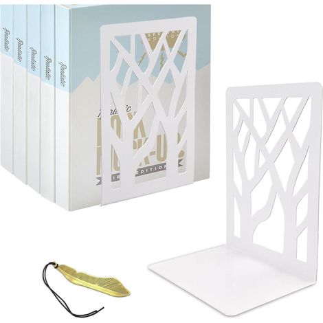 Buchstützen Metall Bücherhalter Regal Bookends DVDs Weiss 1 Paar (1/5)