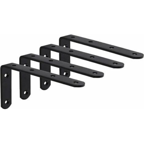 （ 125 X 75 X 3mm 4Pcs Noir）Equerre Étagère Murale avec Vis Support Étagère Mural Support en forme de L Équerre de Fixation pour Étagère Déco Cuisine Chambre Meubles Suspendus Placard