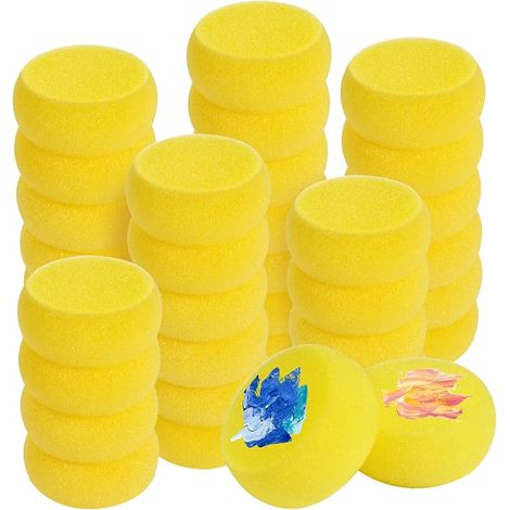 40 éponges à peinture rondes, 7,6 cm (3 pouces), éponge synthétique jaune, adaptées à la peinture, aux travaux manuels, à la céramique, à la poterie, à l'aquarelle et à un usage domestique. (1/5)