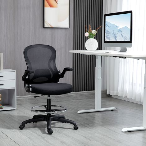 Silla de oficina con soporte lumbar, altura regulable y reposabrazos plegables, 59x65x102-122 cm, negra.