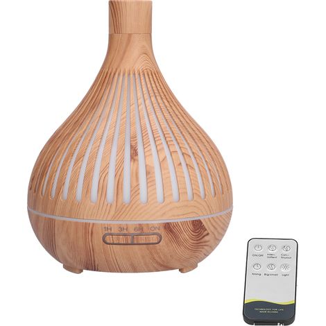 Humidificateur d'ambiance 400 ml, imitation bois, lampe LED colorée, diffuseur d'aromathérapie, télécommande, prise britannique. (1/5)
