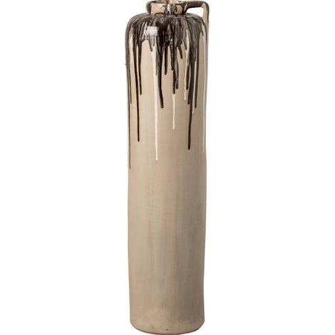 Vase cylindrique en poterie beige marron - beige et marron (1/3)