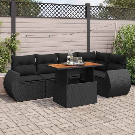 Salon de jardin 6 pièces noir en résine tressée avec rangement et table réglable - PANGIVO (1/5)