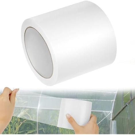 Ruban adhésif de réparation pour serres, 100 mm x 25 m, en polyéthylène transparent et imperméable, pour l'entretien des serres tunnel résistantes aux intempéries (1/4)