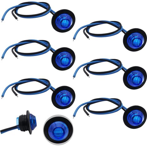 Feux marqueurs latéraux LED ronds universels 3/4 pouces, indicateurs feu arrière et feu stop étanches IP67 pour petits véhicules 12V, 6 pièces lampes indicateurs LED bleus pour remorque (1/5)